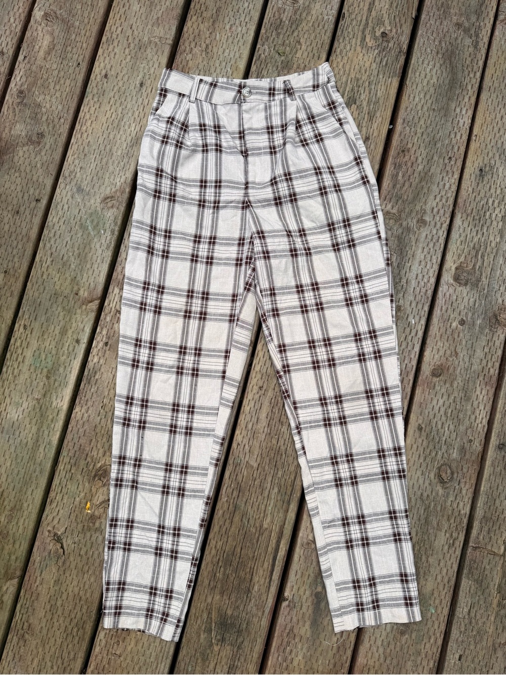 Princess Polly Beige and Brown Plaid Top